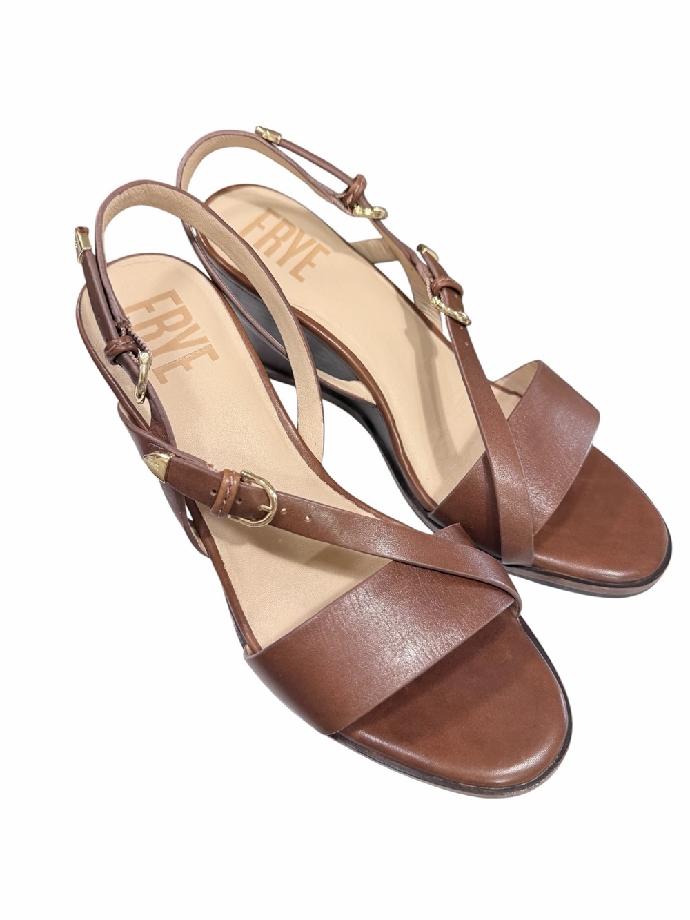 FRYE Rachel Buckle Wedge Heel Sandal in Cinnamon Size 8 - Picture 8 of 11